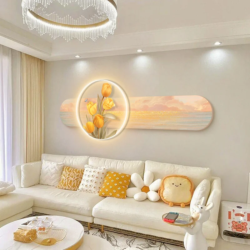 Tulip pink sea wall lamp cream style living room decoration painting sofa background wall hanging painting bedroom bedside