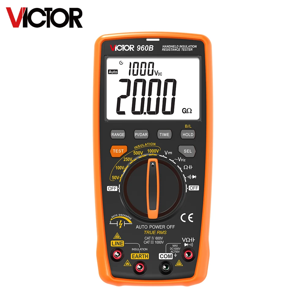 VICTOR 960B DIGITAL INSULATION TESTER  DIGITAL MULTIMETER Type-C Charging  20GΩ 1000V Capacitance Frequency Diode Meter