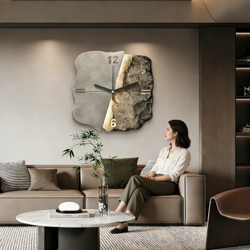 Light Luxury Senior Sense Wall Clock Restaurant Wall Decorative Painting Abstract Three-dimensional Sandstone Living Room Clock