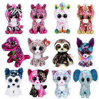 15 cm Ty  Beanie Stuffed Animal sequined plush stroking color-changing fox unicorn cat dinosaur Husky children's birthday gift