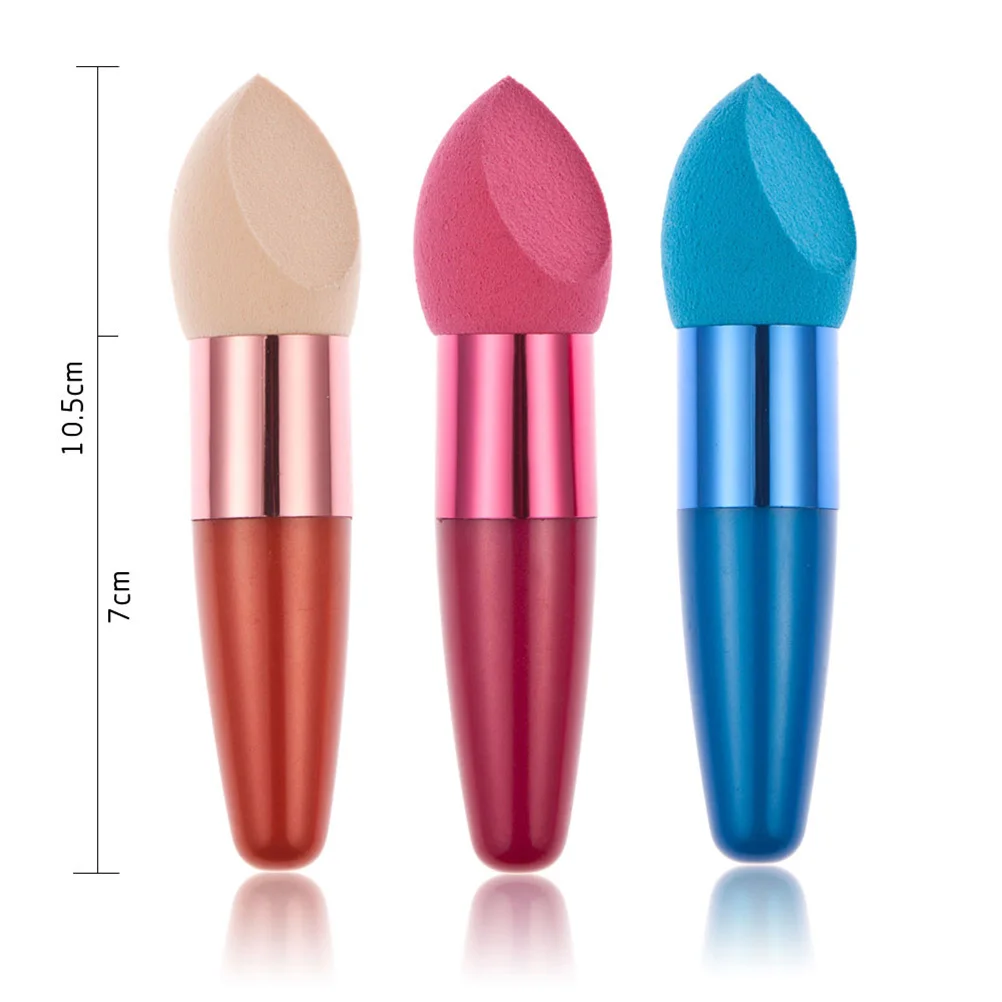 3PC Corner Cut Water Droplet Shaped Women Foundation Concealer Sponge Lollipop Brush (Random Color)