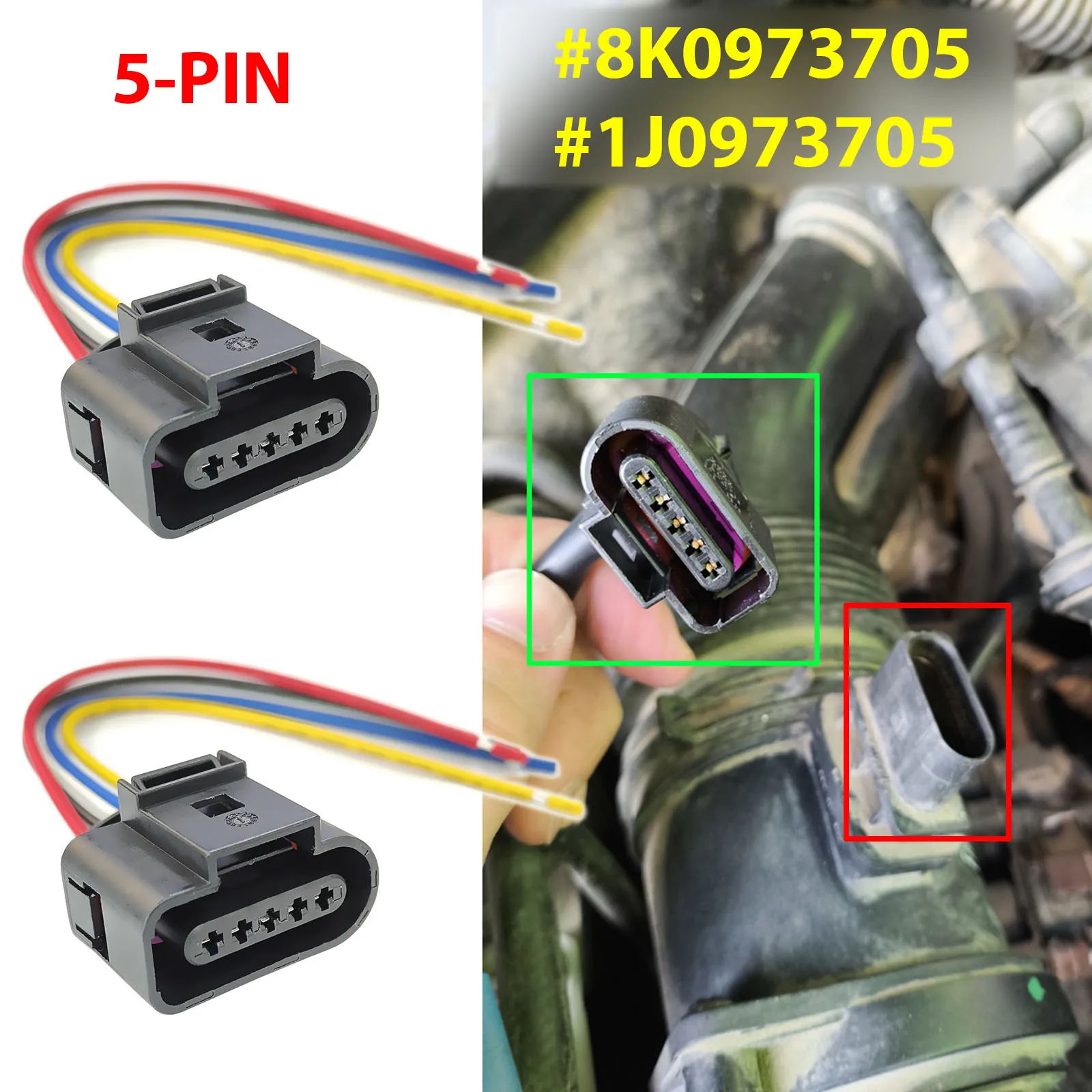 Conector del Sensor de flujo de aire masivo MAF de 2 pines para SEAT ALTEA EXEO LEON SKODA OCTAVIA 2004-2013 1J0973705