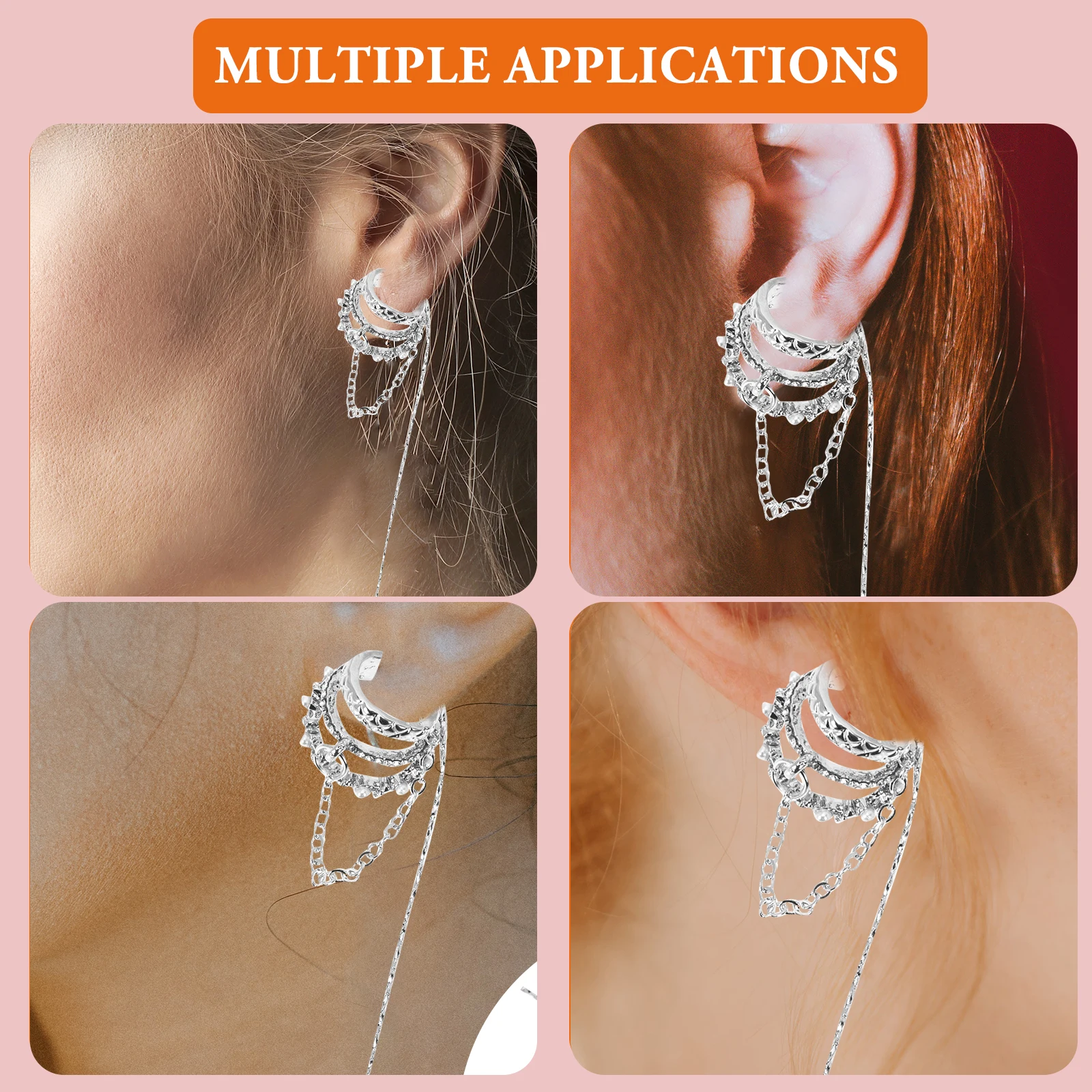 

2pcs 1 Pair Long Tassel Bone Clip Earrings Non Piercing Rhinestone Sparkly Lightweight Snake Design For Women Chain Pendant Ear