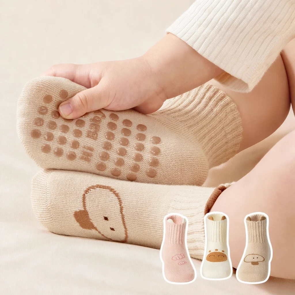 3 Pairs Toddler Socks Durable Baby Socks Cute  Animals Pattern Non Slip Floor Socks  Newborn Boys/Girls Indoor Activities Socks