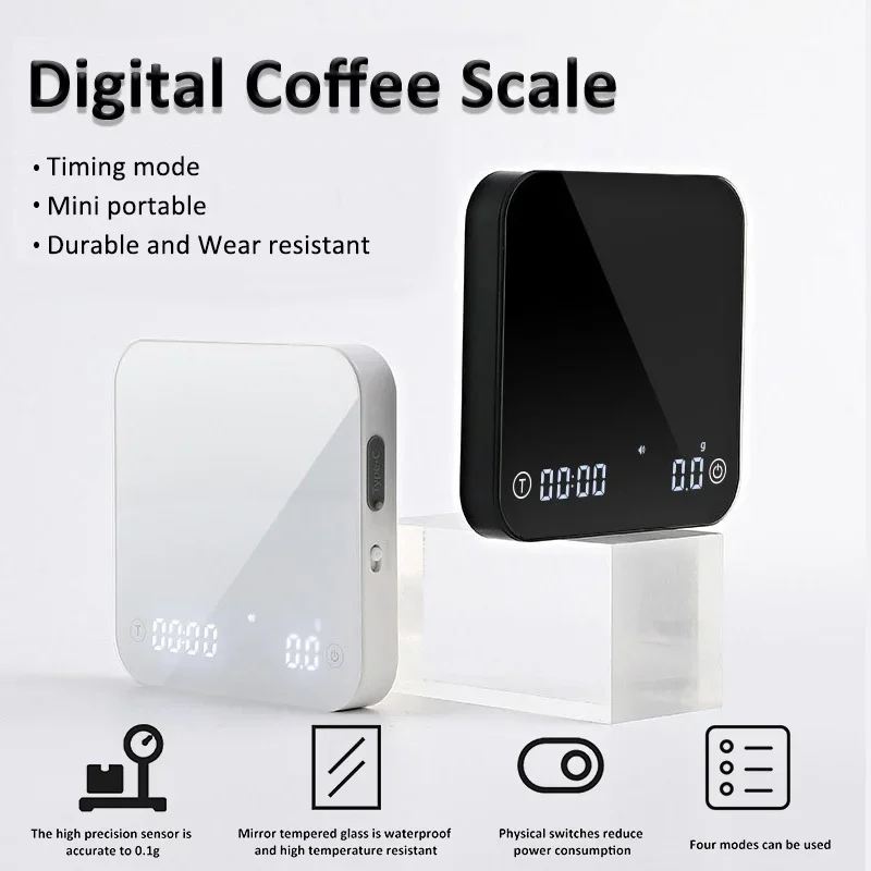 0.1g Digital Coffee Scale with Timer High Precision Sensor Mini Espresso Coffee Balance USB Intelligent Electronic Kitchen Scale