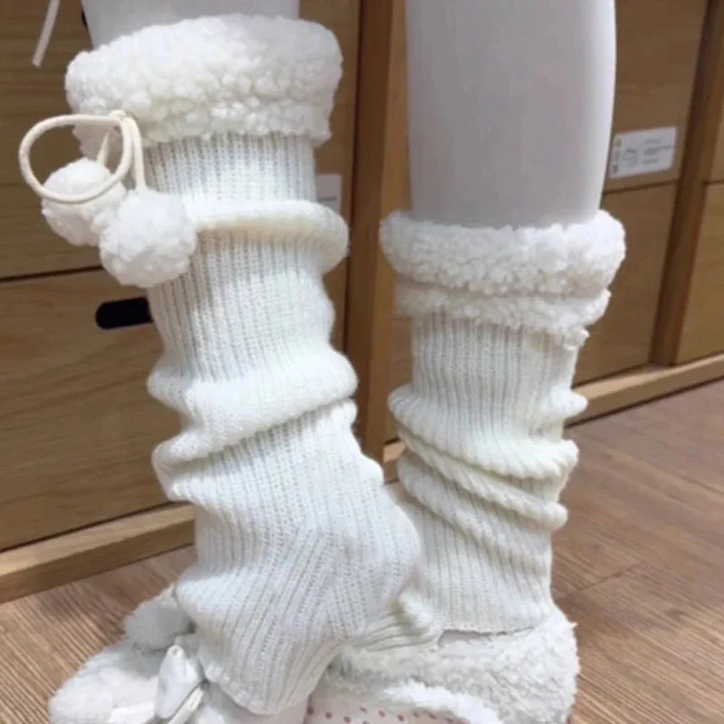 محبوك الساقين دفئا مع الكرة القوس الجوارب الطويلة الفتيات Y2K الدانتيل لوليتا جورب العجل T على شكل الدانتيل الساق القرن تدفئة النساء