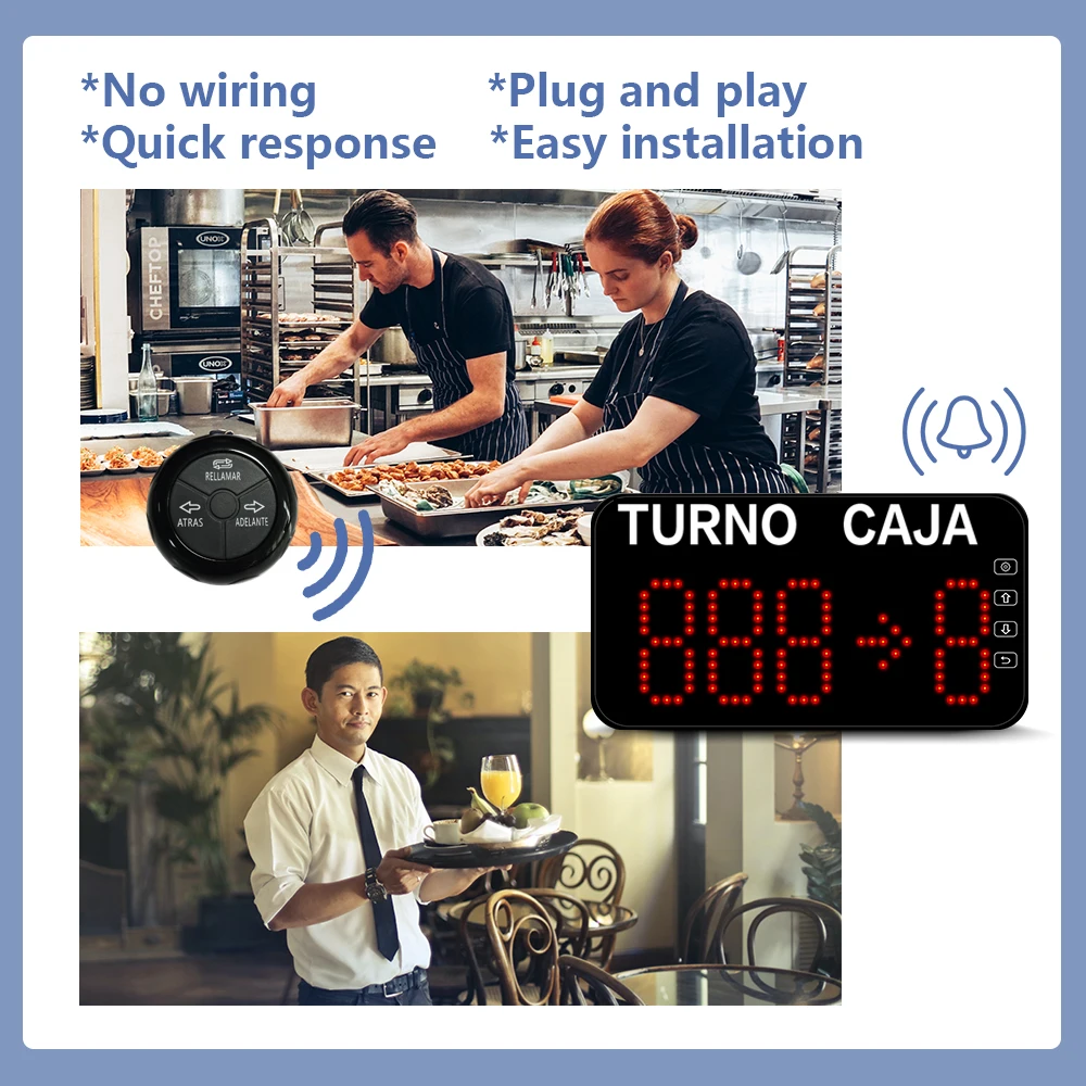 Wireless Queue Calling System Turn O Matic TURNO 3-Digit Display Screen with Next Control Button for Bubble Tea Cafe Restaurant