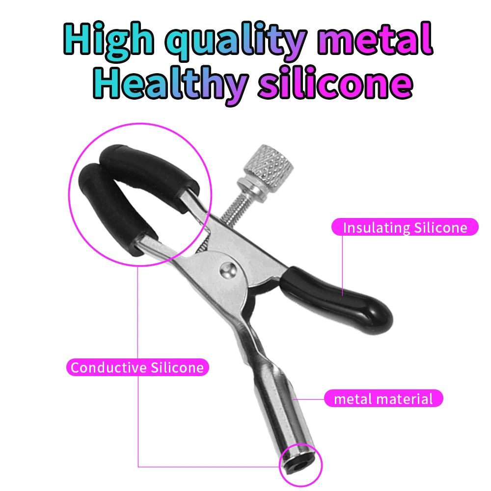 Electric Shock Nipple Clamps Metal Labium Clitoris Clips for Breast Stimulation SM Adults Games Sex Toys for Female Male Gay 18+ - view 3