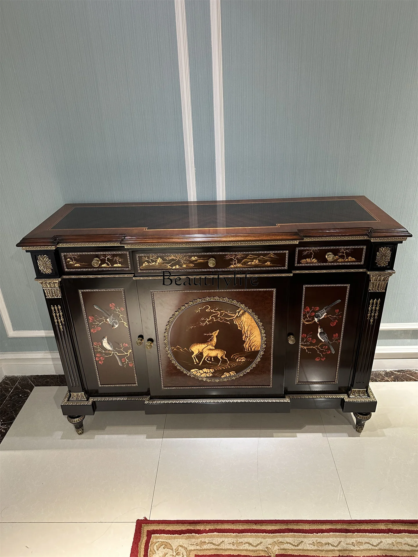 English side cabinet European decorative storage solid wood display cabinet