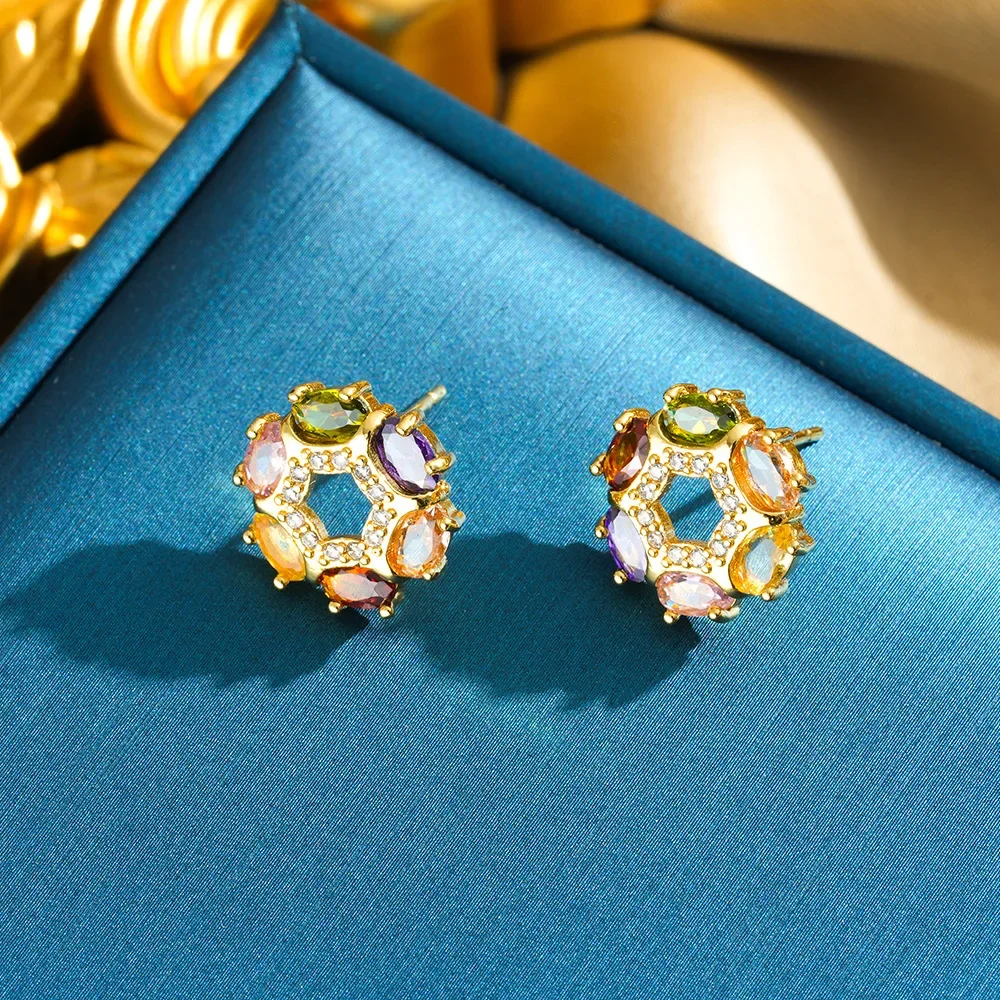 Новый, нишевый и легкий, роскошный дизайнерский набор подвесок с семицветным цирконовым цветком знаменитости женского Интернета.