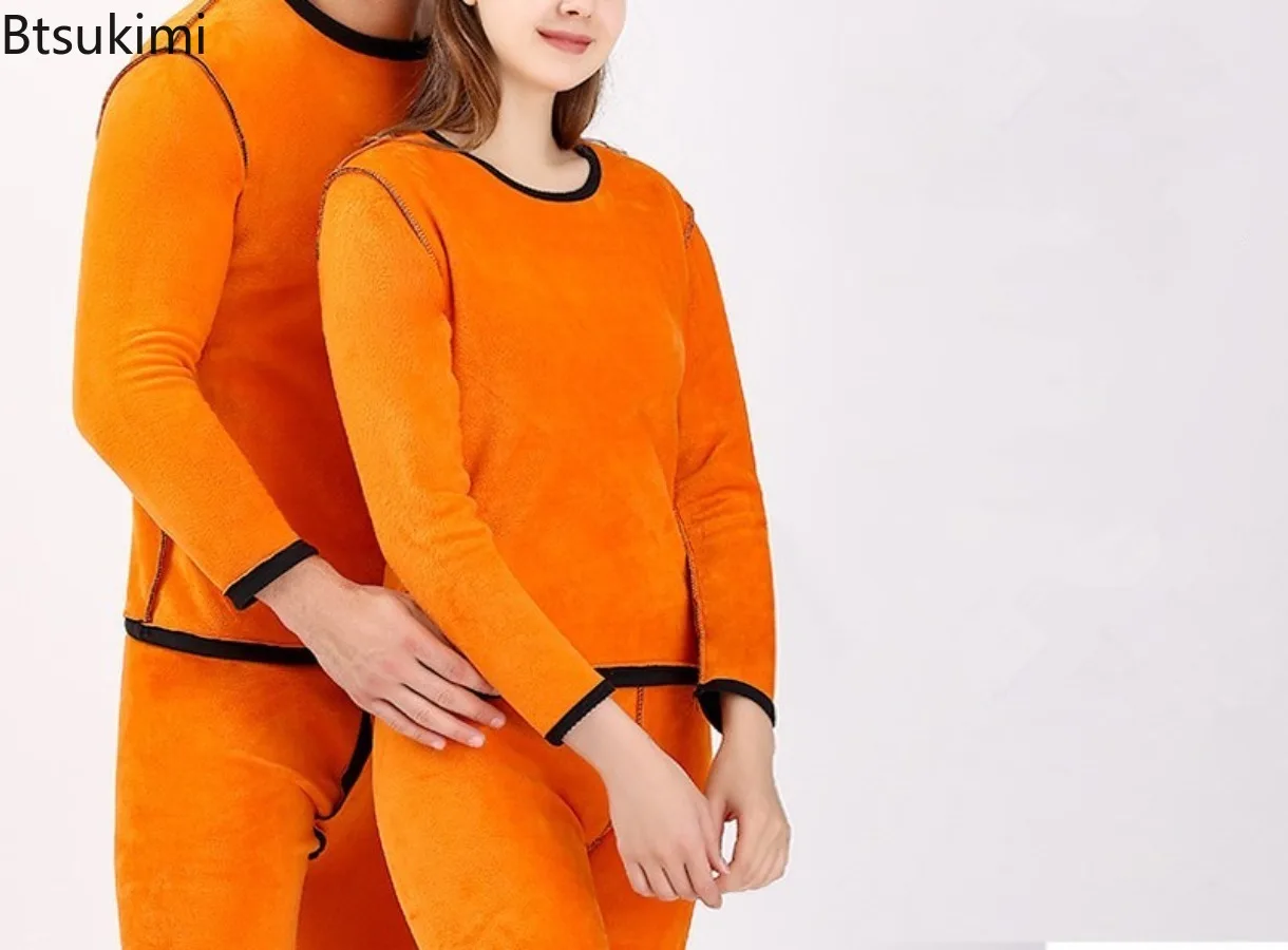 New Winter Thermal Underwear Sets Men and Women O-neck Double Layer Two-pieces Tops+Pants Thicken Cool-proof Keep Warm Clothing