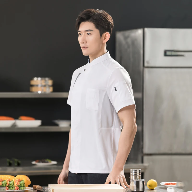 高品質シェフ制服男性女性レストランホテルコスチューム半袖プロのキッチンコスチュームデザイナー調理服