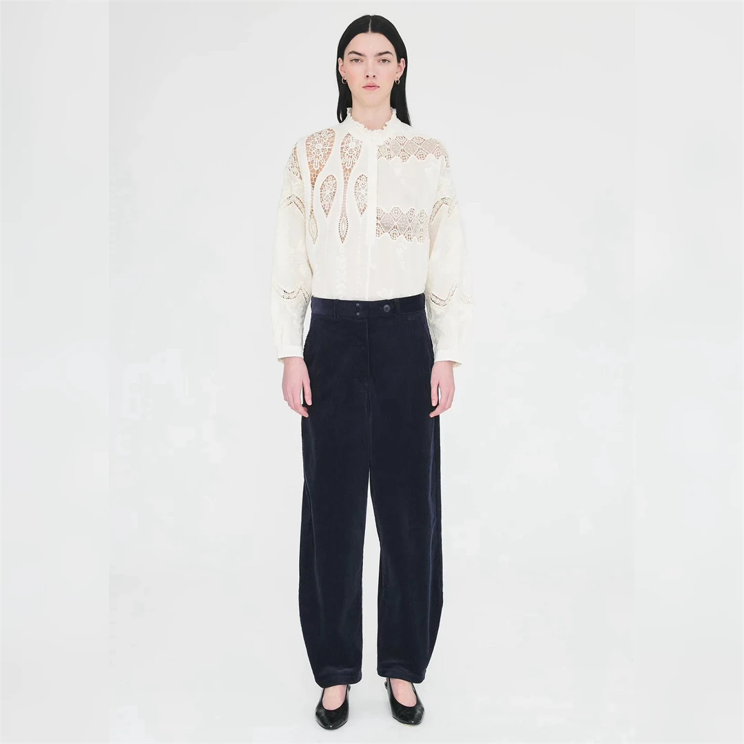 

Paris Antik Embroidered Hollow out Lightweight Shirt Vintage Style Loose Fit Long Sleeve Cotton Pure Skin-Friendly Breathable