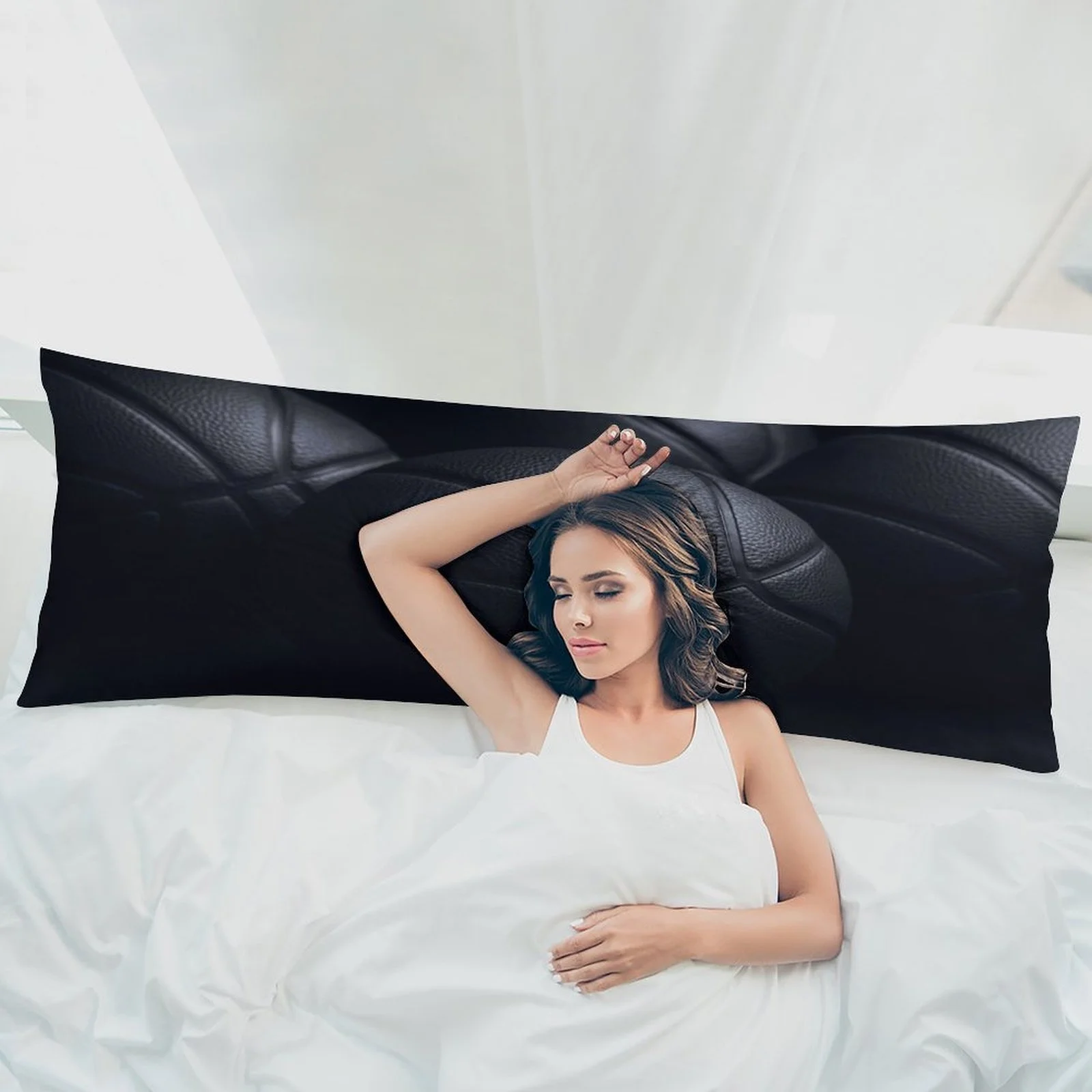 Large Black Basketball-Themed Pillowcase Suitable for Bed & Sofa - Double-Sided Plush Cover with Zipper Closure, Soft Decorative