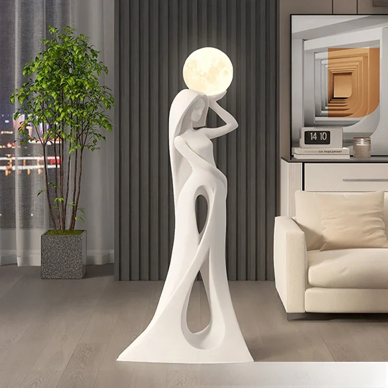 

Modern Abstract Girl Art Sculpture Ornament Indoor Home Decor Luminous Figure Statue Living Room Floor Resin Flocking Crafts