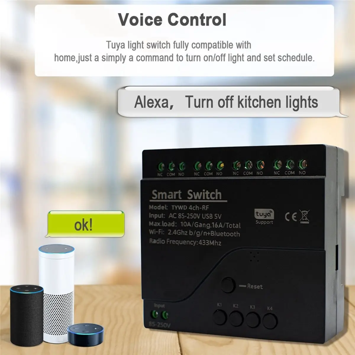 SWXF Tuya 4CH Wifi Smart Relay Switch Module Access Control Switch APP Remote Control 433M Works with Home