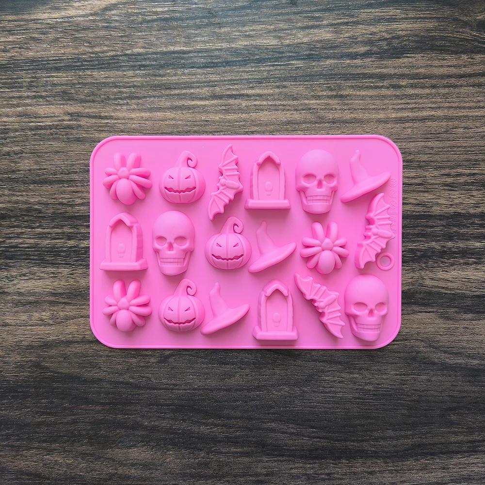 1/3pcs 18 Cavities Halloween Silicone Molds Ghost Pumpkin Bat Skull Witch Hat For DIY Halloween Chocolate Candy Baking Mold