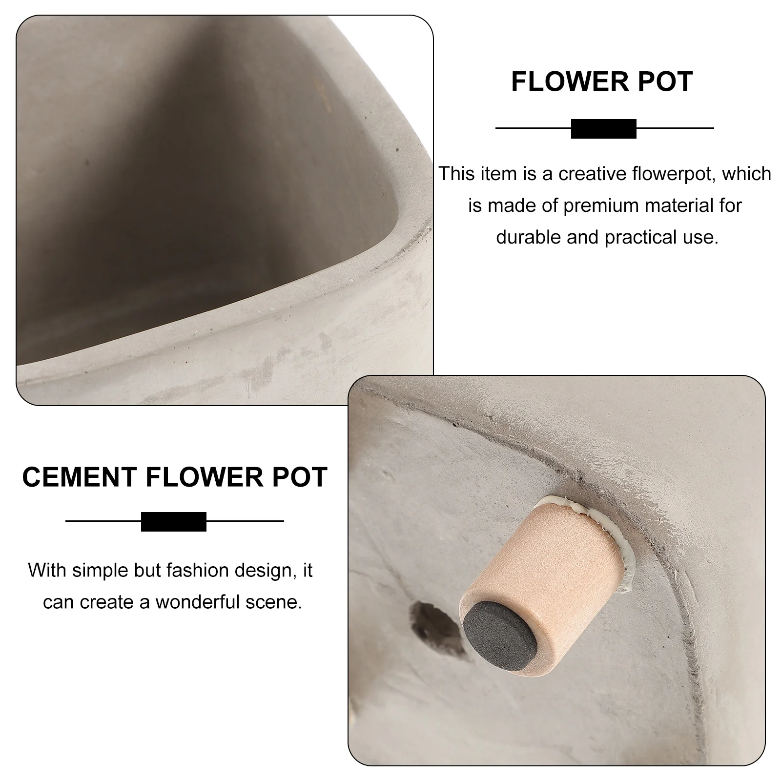 Pot de fleur carré en ciment pour plantes d'intérieur, ornement Simple, Pot de fleurs succulentes gris clair