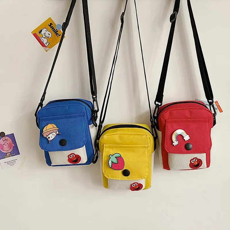 Children's Canvas Waterproof Crossbody Bag Fashionable Sesame Street Mini Backpack Simple Style Cartoon Messenger Bag