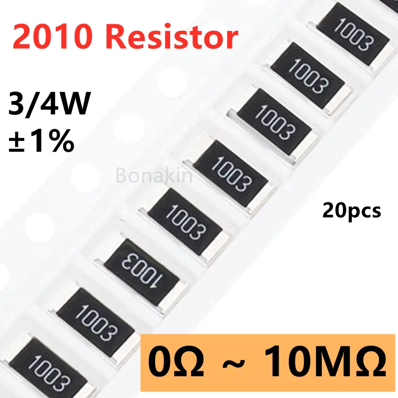 

20pcs 2010 1% SMD resistor 0R10R20R22R100R120R200R330R470R510R1K1.5K2.2K3.3K4.7K5.1K10K12K15K20K22K30K47K51K100K200K510K1MΩ ohm