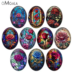 Colorful Retro Rose Flowers Art Paintings 13x18mm/18x25mm/30x40mm Oval photo glass cabochon demo flat back Making findings
