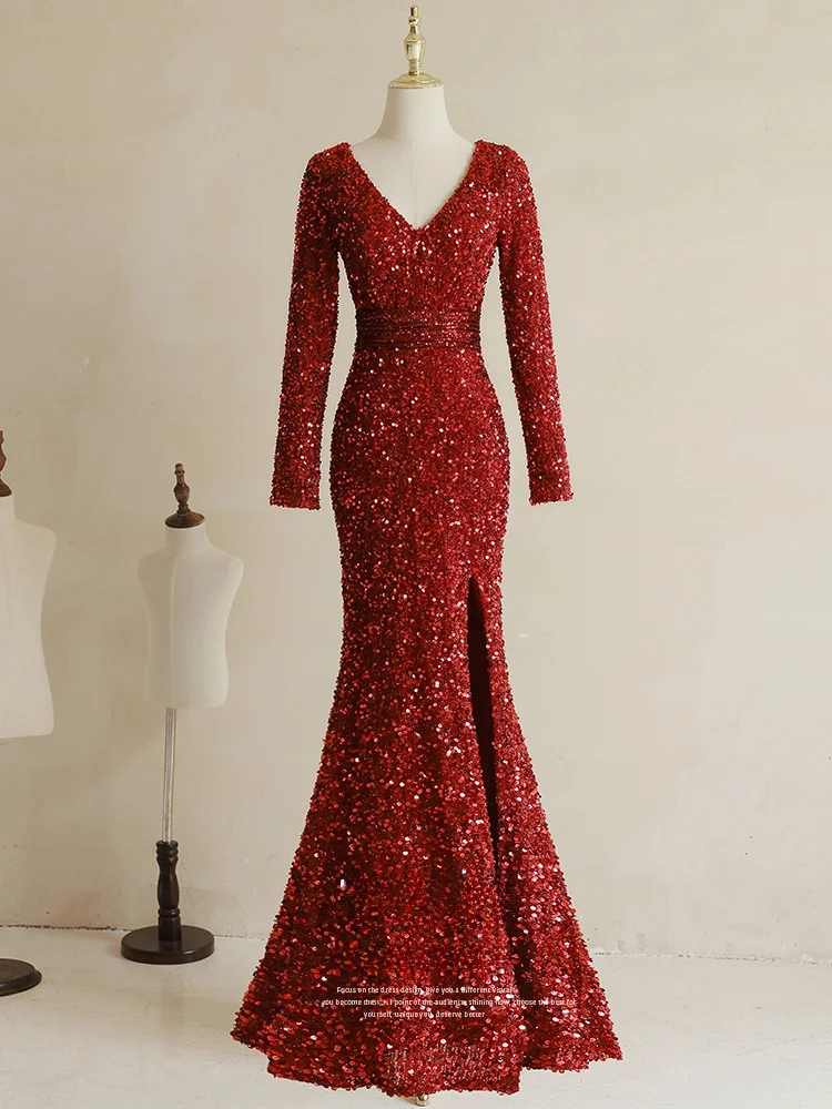 

Ele Long Sve Fi Tail Wedding Dr for Women High-End Evening Gown Perfect for Year-End Parties And Weddings