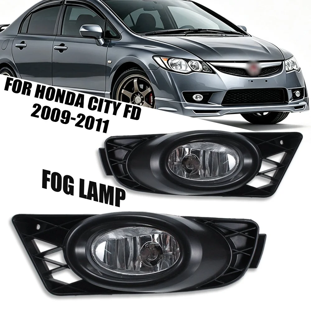 Front Bumper Fog Lights Pair with Bezels Wiring Harness Switch Relay Kit for Honda Civic FD 2009-2011 Driving Lamps