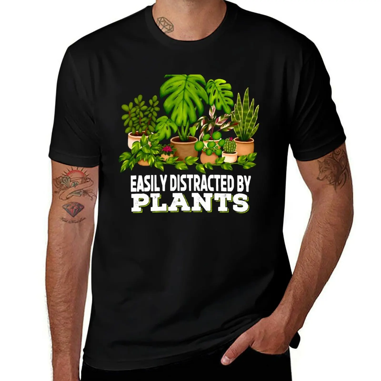 

Easily Distracted By Plants Plant Lover T-Shirt man t shirt tops Short sleeve tee men