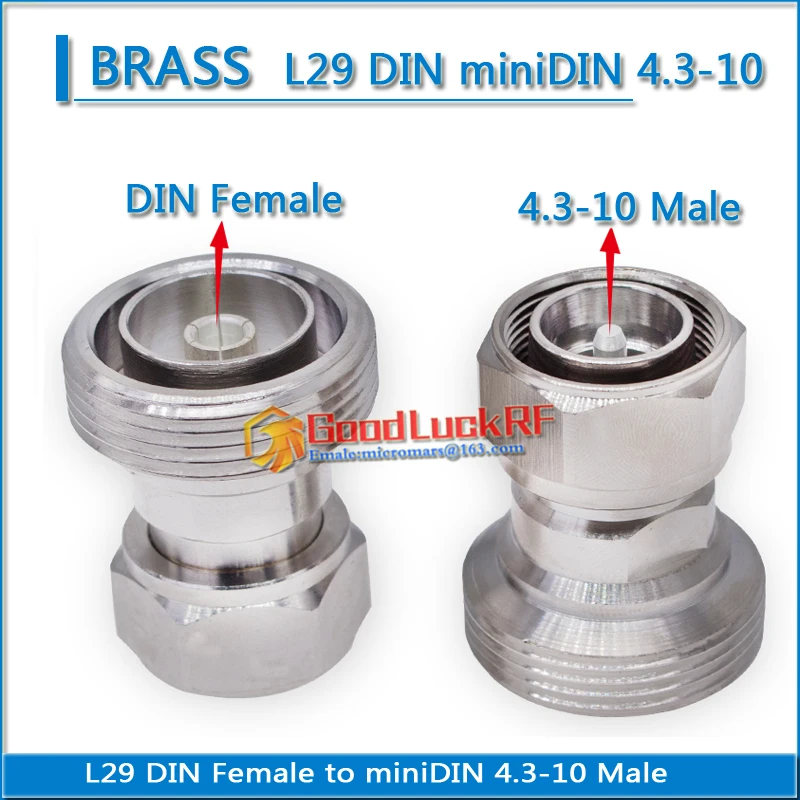 L29 7/16 DIN Female to miniDIN mini DIN 4.3-10 Male Plug Socket Straight Brass Coaxial 4310 RF Connector Adapters