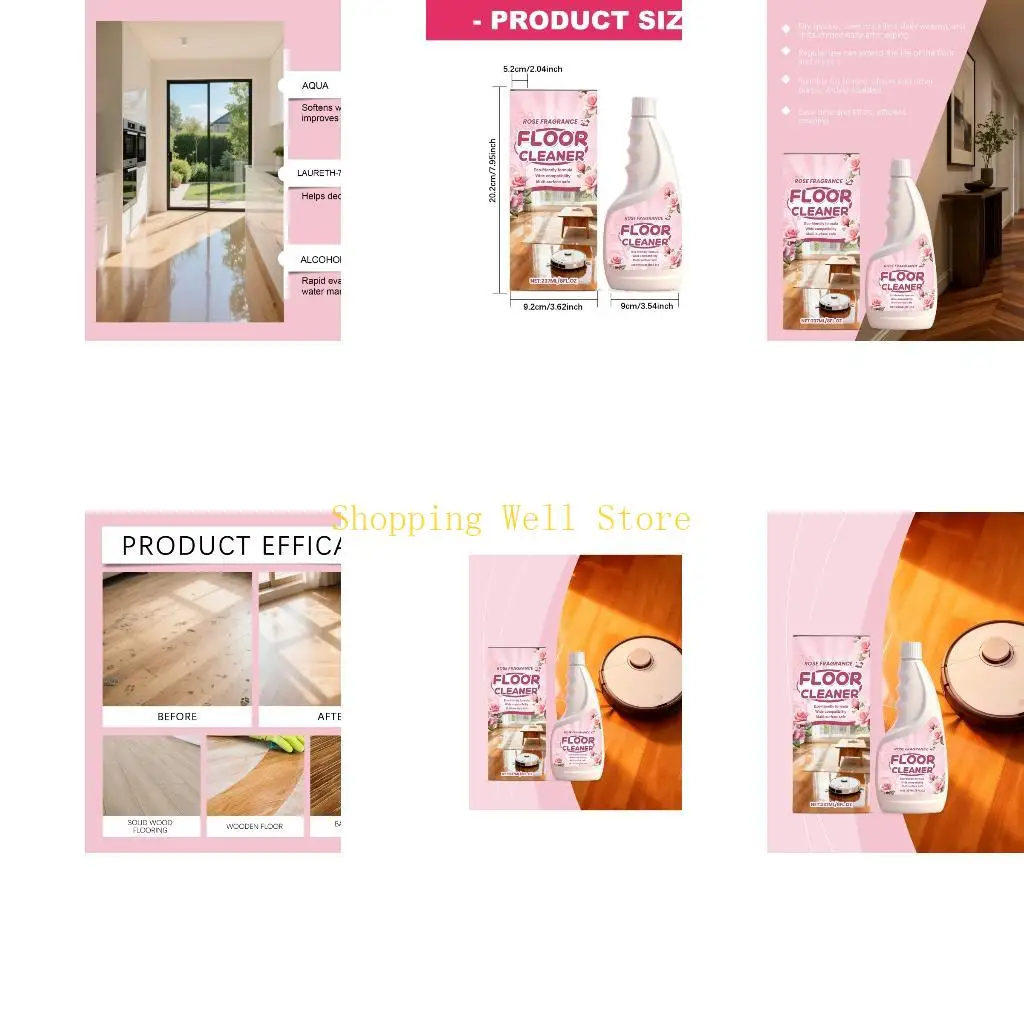 KX4B Effective Rose Scented Floor Wash Solution Floor Cleaner For Multiple Type Floors Quick Drying and Fast Acting 237ml