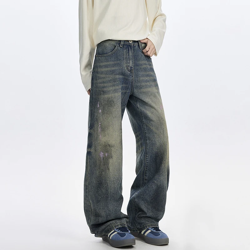 Luzhen lavado jeans vintage em linha reta casual original masculino desgastado 2025 nova moda de alta qualidade perna larga calças jeans masculino jy4329