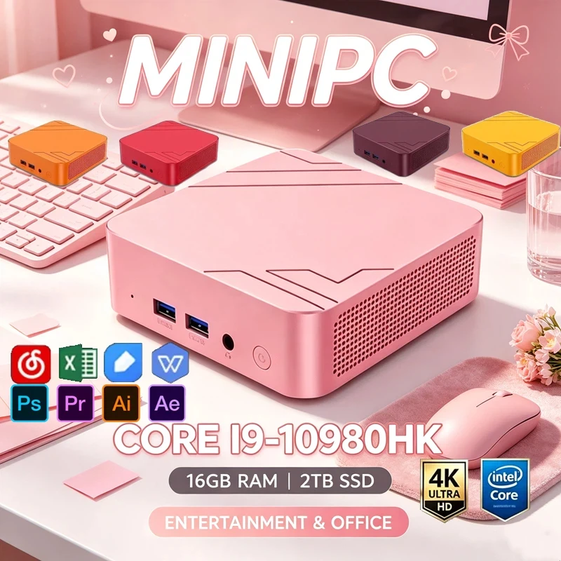 컬러 컬렉션 미니 PC, 인텔 코어 I9-10980HK Win11, 32GB+2TB SSD, WiFi6 BT5.2, 게임, 사무 및 미디어 작업용 4K 휴대용 PC