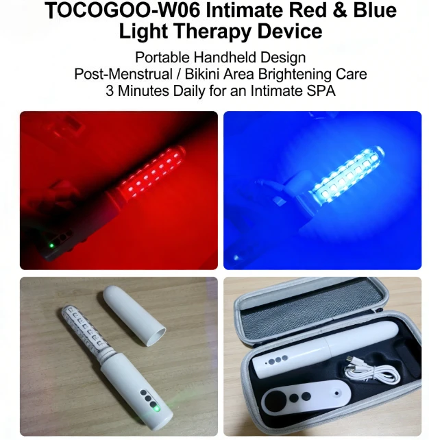 

TOCOGOO-W06 Красно-синий световой массажер для вагинального омоложения, USB-перезаряжаемый, для женской гигиены, подарок на День святого Валентина для жены
