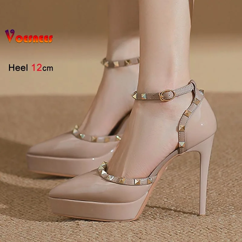 مثير خنجر المرأة الصنادل موضة مدبب تو حذا فردي للسيدات برشام تصميم الكاحل حزام عالية الكعب أحذية أنيقة أحذية سيدة الحفلات