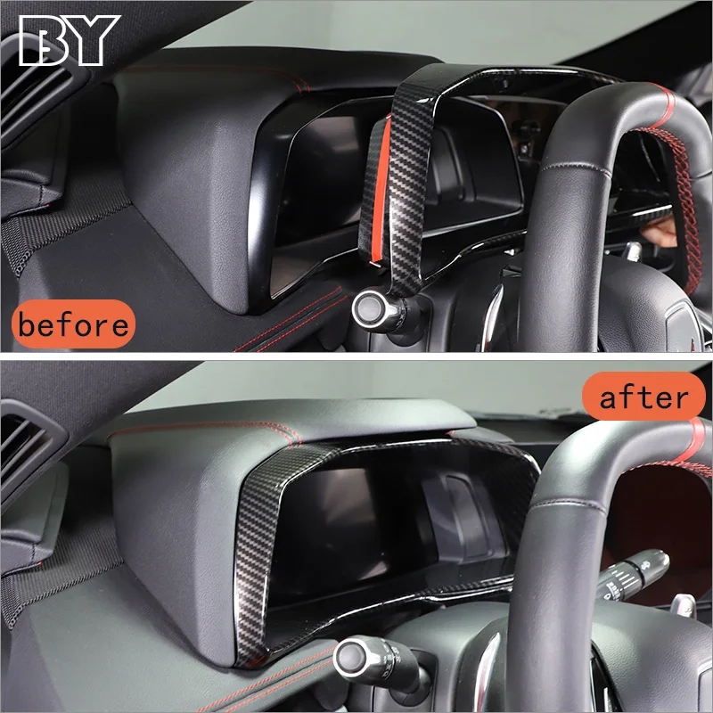 ABS Carbon Fiber Car Dashboard Panel Frame Cover Trim For Chevrolet Corvette C8 Z51 Z06 2020-2023 Accessory