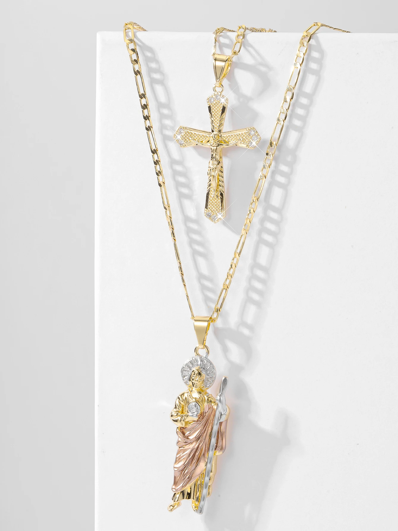 2 قطعة بنديكت و الصليب قلادة قلادة مجموعة خمر المجوهرات الدينية للجنسين الكاثوليكية الإيمان هدية هدايا عيد الفصح القلائد #3