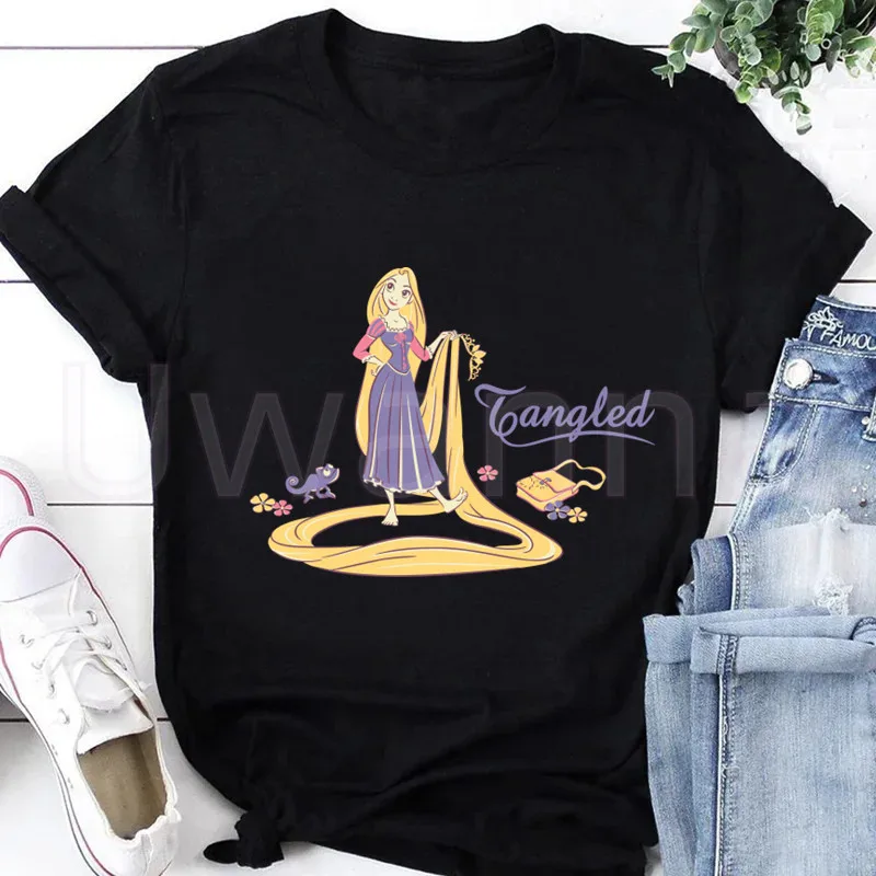 Paint your story T-shirt women's clothes Tangled fashion Tshirt Princess Rapunzel T-shirts tops streetwear summer graphic Tee