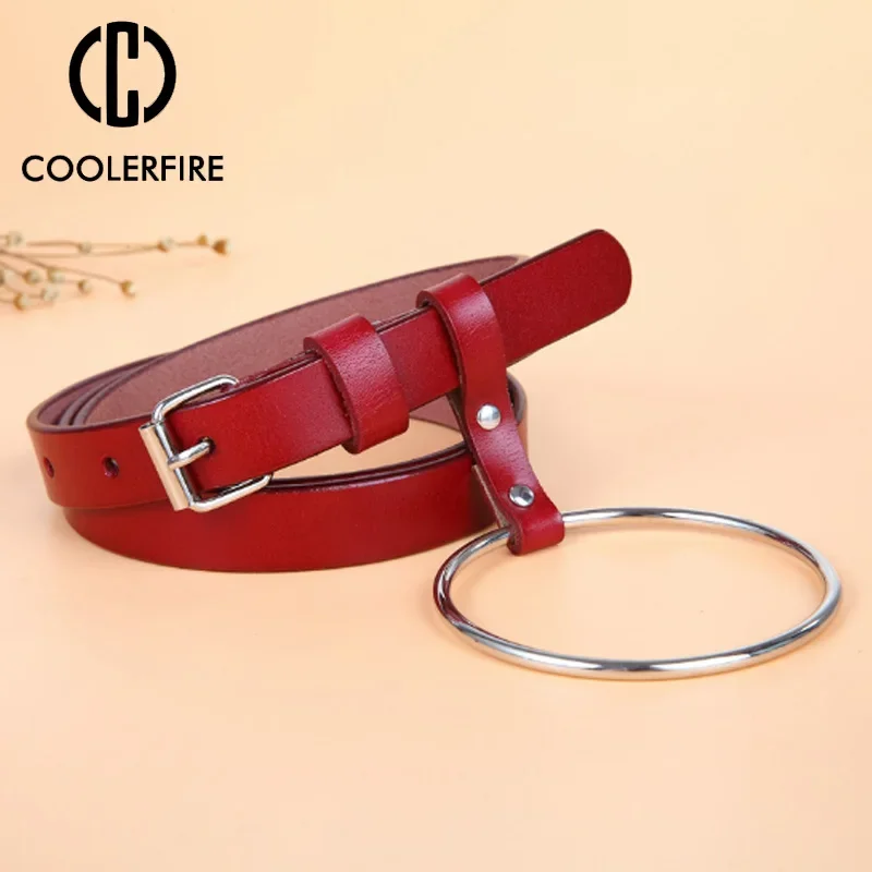 

Women Waist Belt Women's Big Ring Decorated Belts Female Hot Newest Design Fashion Pin Buckle Solid Genuine Leather Strap LB083