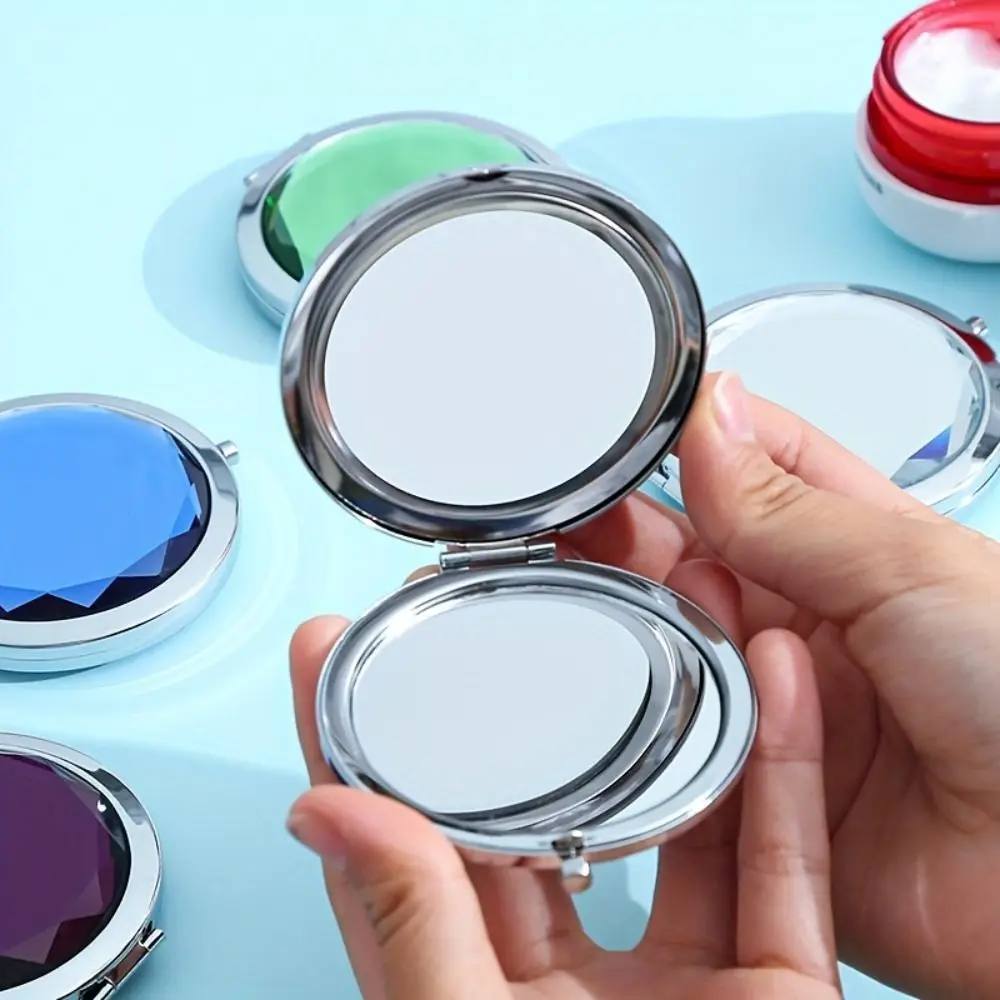 Portable Luxury Makeup Mirror Crystal Double-Sided Magnifying Mirror Hand Held Compact Vanity Mirror Travel