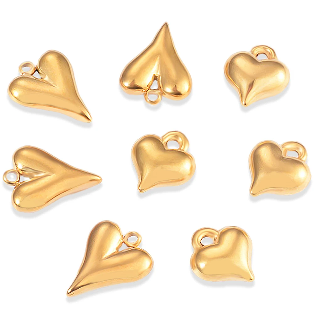 5pcs Stainless Steel Gold Plated Hollow 3D Heart Charm Pendants for Women Necklace Bracelet DIY Jewelry Making Findings Supplies