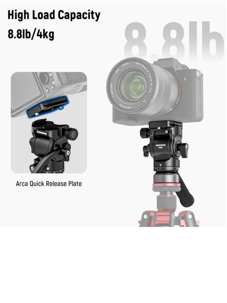 NEEWER Fluid-Stativkopf mit +/-10° Neigung °   Nivellierbasis (37 mm Durchmesser), Metall-Kippkopf mit Arca-Typ-Schnellwechselplatte, Teleskopgriff für DSLR-Kamera
