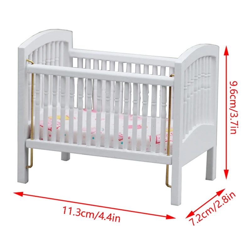 1:12 Dollhouse Miniature Bed Baby Crib White Baby Bed Furniture Bedroom Model Decor Toy Doll House Accessories