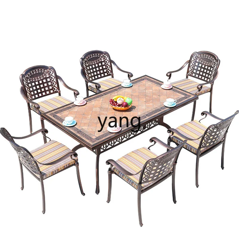 LH outdoor cast aluminum leisure tables and chairs outdoor courtyard garden simple aluminum art tile table