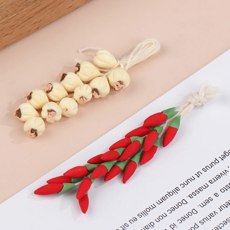 1 corda 1:12 casa de bonecas em miniatura alho pimenta comdimento de corda inteira cozinha modelo de comida brinquedo de decoração de cena viva