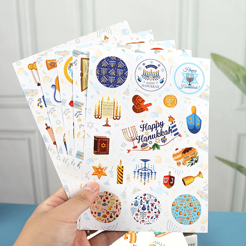 6Sheets EID Mubarak Stickers Happy Hanukkah Gifts Packaging Seal Stickers Ramadan Kareem EID DIY Scrapbook Stickers Gift Decor