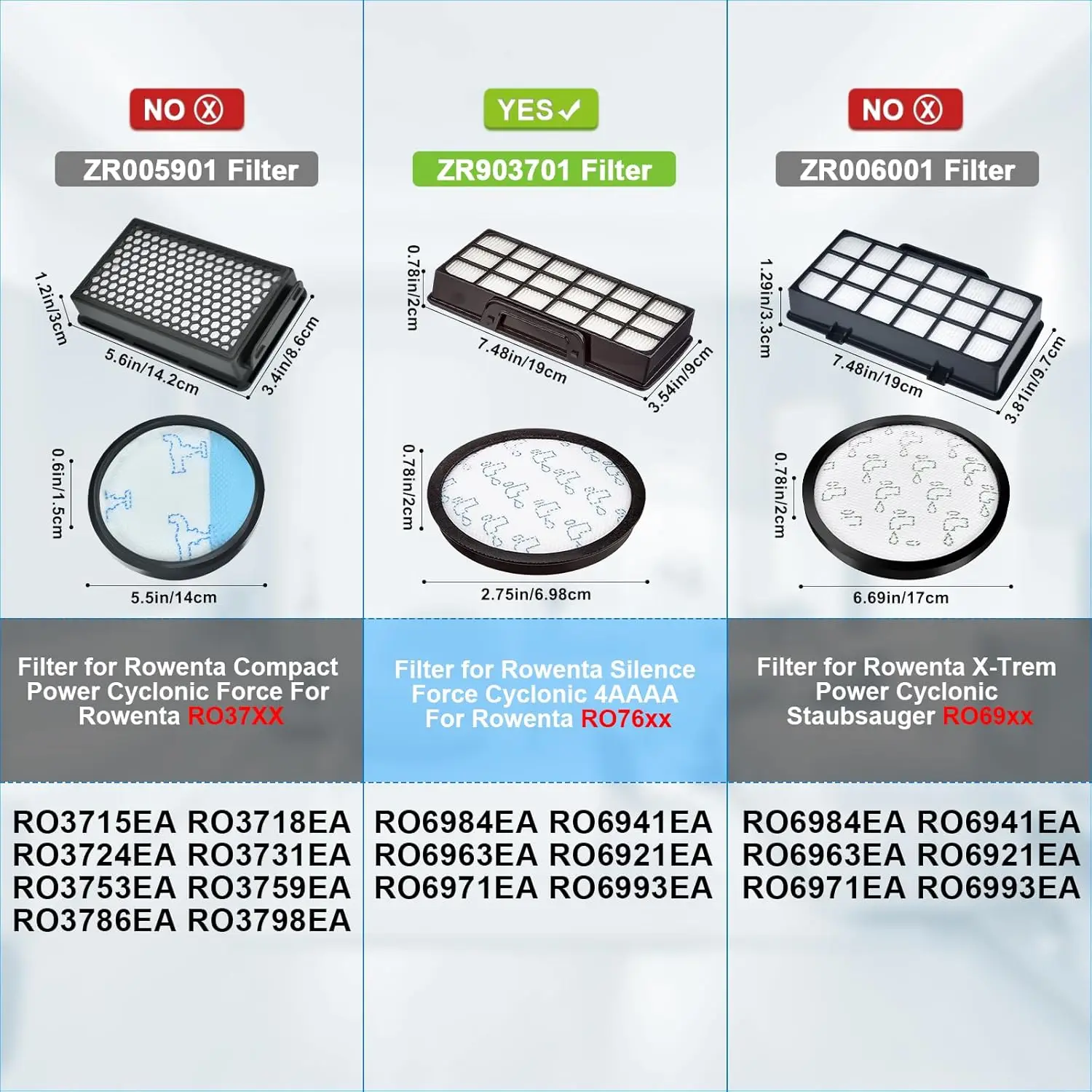 HEPA Filters for Rowenta Silence Force Cyclonic 4AAAA (RO76xx) RO7681EA RO7691EA RO7690EA RO7649EA RO7647EA RO7663EA, ZR903701