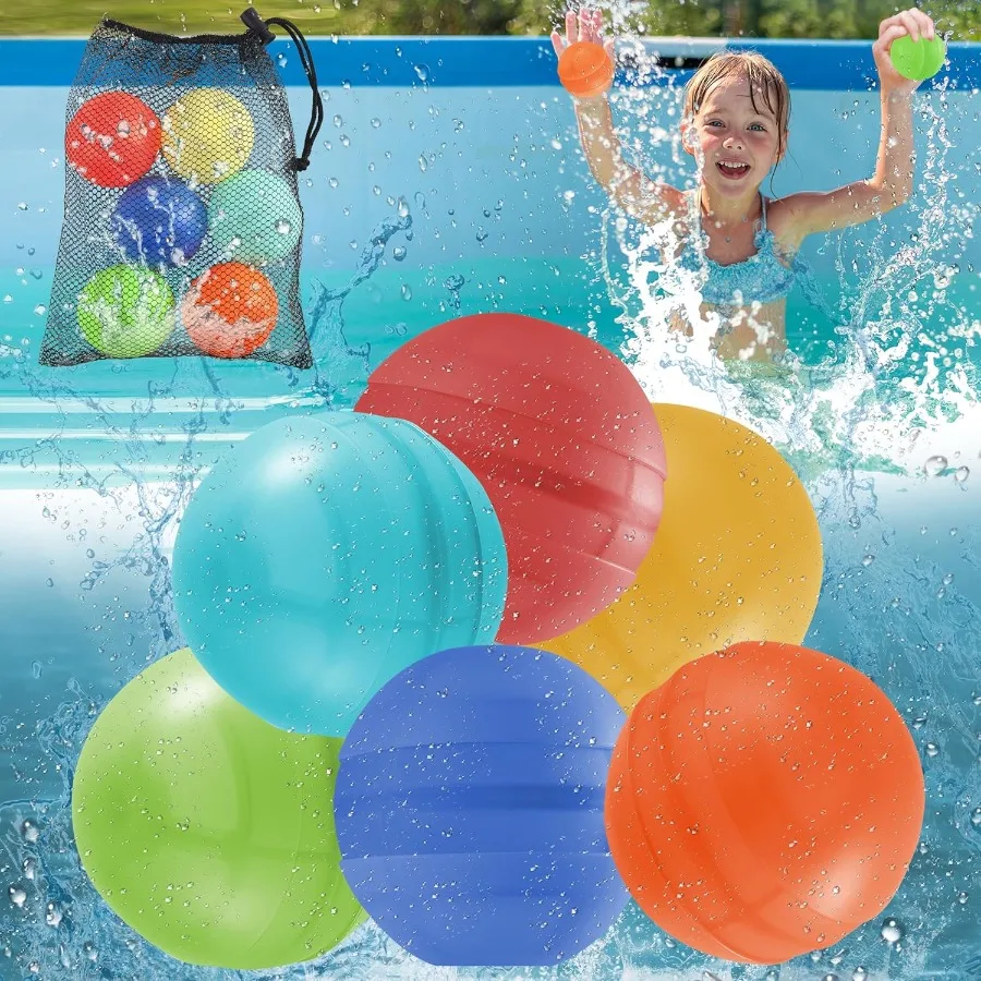 

6 шт. многоразовые водяные шары, быстрозаполняемые водяные бомбочки, силиконовые водяные шарики для детей от 3 до 12 лет, уличные водные шары для летних вечеринок