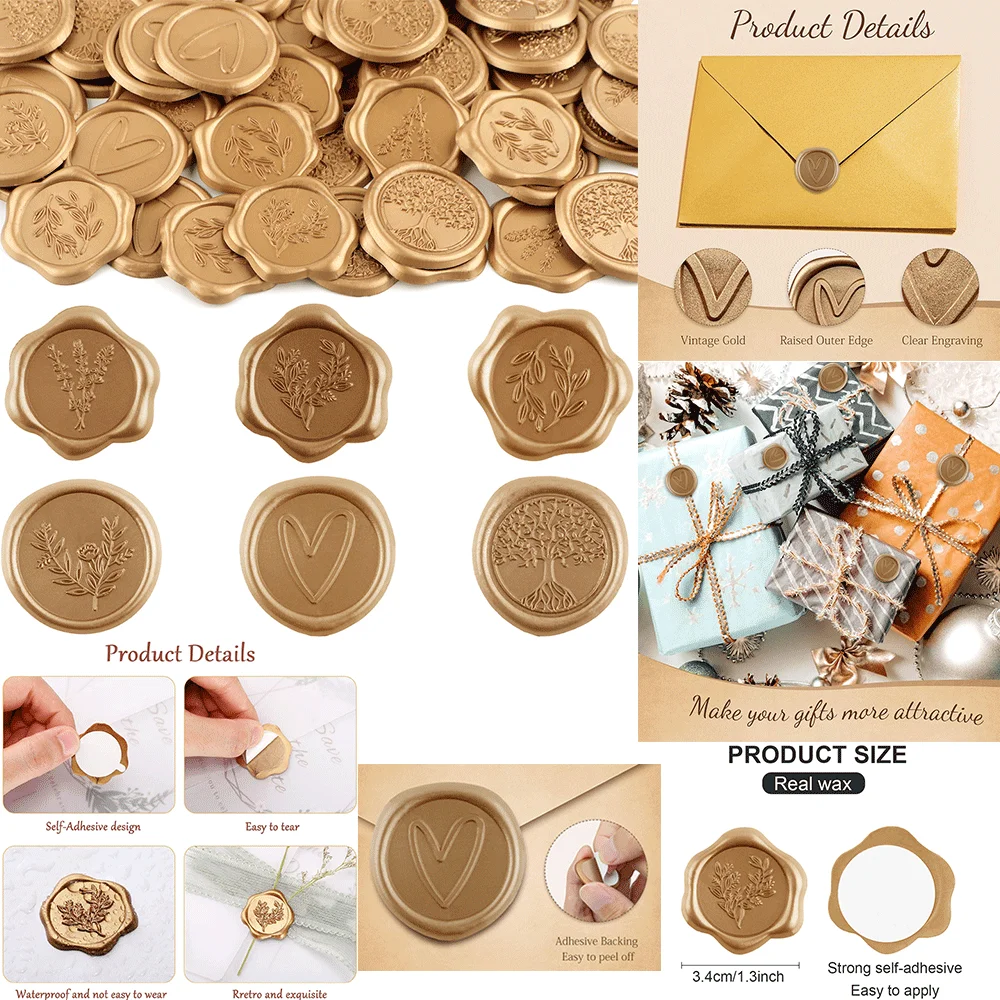 

30 Olive Branch Love Tree Style Wax Seal Stickers Self-Adhesive Wedding Invitation Envelope Seal Gold Stickers For Decorating