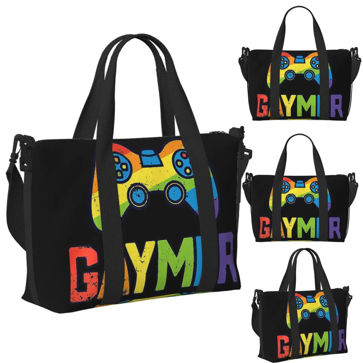

Gaymer Gamer Gay Pride LGBT Lesbian Rainbow Flag Beach Travel Bag Tote Bags for Gym Yoga Women Shopping Duffle Shoulder Bag