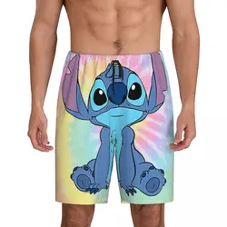 Custom Colorfull Stitch Poster Pajama Bottoms Men Lounge Sleep Shorts Stretch Sleepwear Pjs with Pockets